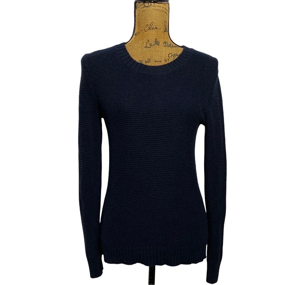 J Crew Mercantile Sweater XXS Navy Blue Crew Neck Thick Knit Long Sl Cozy Cute